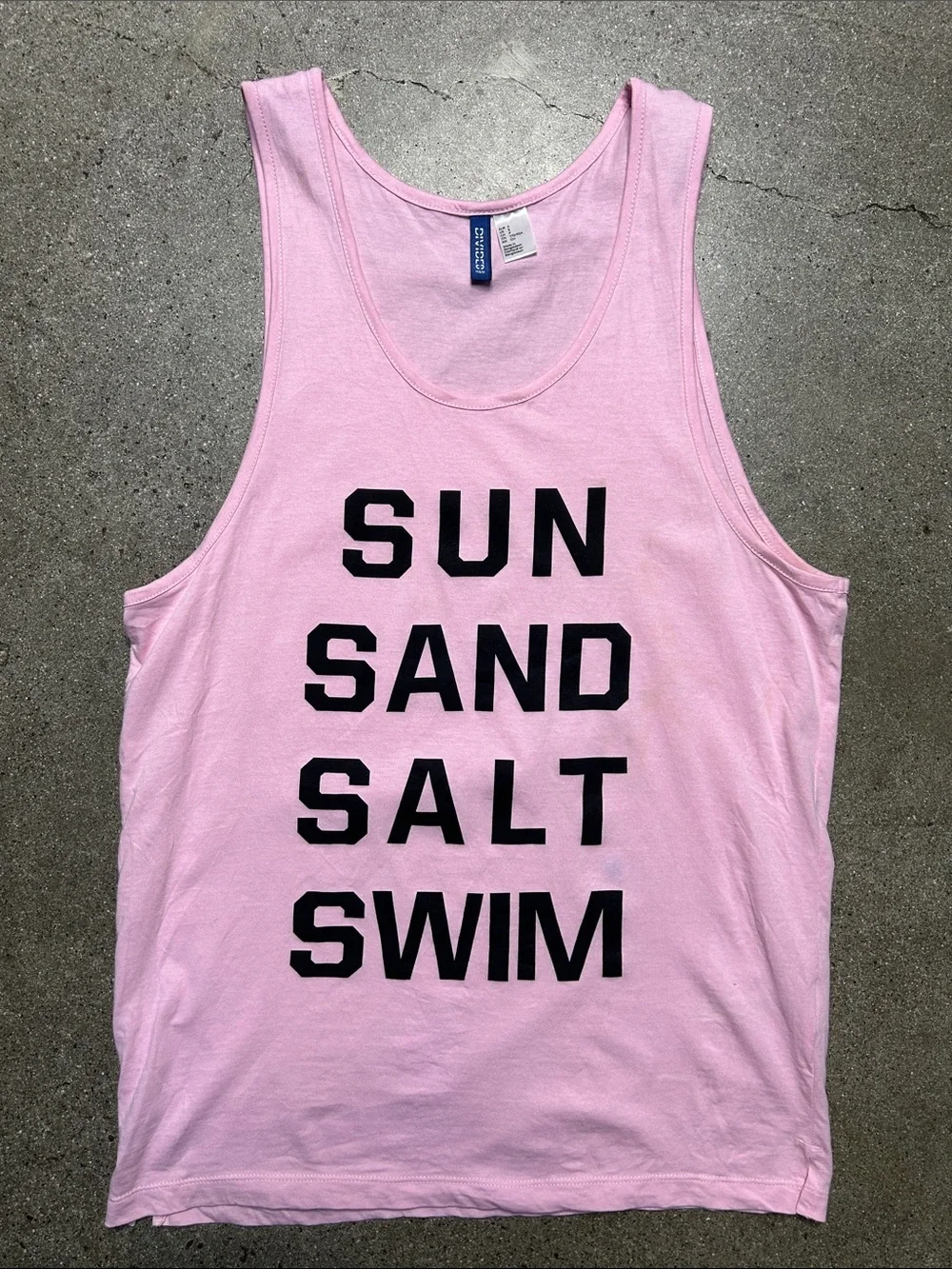 H&M Pink Men's Graphic Swim Tank with Black Text